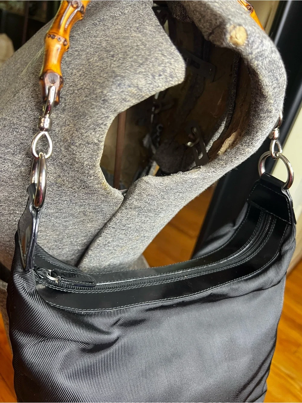 GUCCI  Nylon Hobo Style Bamboo Handle Shoulder Bag VINTAGE - Picture 5 of 15